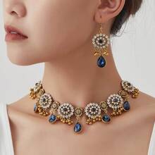 一套复古几何椭圆形和水滴形吊坠项链和耳环，南亚风格金属首饰套装，适合日常佩戴、派对和海滩度假配饰 - 女士金屬首飾套裝 - 查看 12