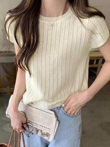 女士休闲镂空针织毛衣，夏季 - 杏色 - 查看 3