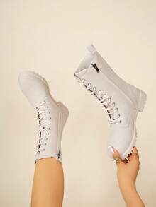 Women's Fashion Versatile Lace-Up Mid-Calf/Ankle/Booties/Motorcycle Boots, Short Boots, High-Top Anti-Slip Boots, Casual Comfortable Side Zipper Outdoor Boots, Riding Outdoor Black Boots, Autumn/Winter Boots, Outdoor Boots, Over-The-Knee Boots