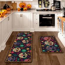 1pc Thickened 0.47 Inch/1.2cm Skull Non-Slip Kitchen Mats,Perfect For Halloween, Day Of The Dead & Easter Decor,Durable,Non-Slip,For Bedroom, Living Room, Laundry, And Bathroom,Halloween Decor,Home Decor Halloween Party - Multicolor - View 5