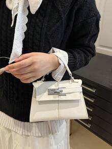 1 pièce Nouveau mini sac à main élégant de couleur unie pour femmes, sac à bandoulière avec sangle et décoration de boucle métallique, sac carré casual, sac bandoulière polyvalent et chic de style de rue, convient pour le shopping, les déplacements, l'assortiment quotidien, idéal pour l'utilisation quotidienne des femmes, sacs à la mode pour dames - Blanc - Voir 7