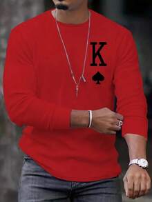 Men'S Round Neck Printed Long-Sleeved T-Shirt, Men's Playing Card Print  Men Long Sleeve Tee King Outfit For Men King Shirt NEUROPLASM - Red - View 1