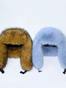 1pc Thick Faux Fox Fur Trapper Hat, Hat And Scarf Set Suitable For Autumn/Winter Outdoor Activities, Warm & Versatile For Hiking, Skiing, Cycling And Daily Wear, Retro Acrylic Bucket Hat, Fleece Lined Aviator Hat, Halloween Gift