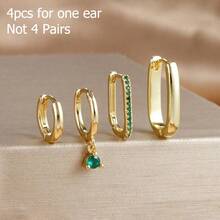 Bộ 4 khuyên tai tròn vuông màu vàng mới cho một bên tai dành cho nữ, khuyên tai xỏ khuyên kiểu Punk Rock tối giản, mạ vàng 18K - Bộ bông tai 4 chiếc - Xem 12