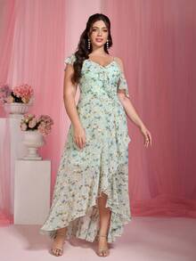 Mgiacy Women's Random Print Casual Off-Shoulder Dress - Mint Green - View 3