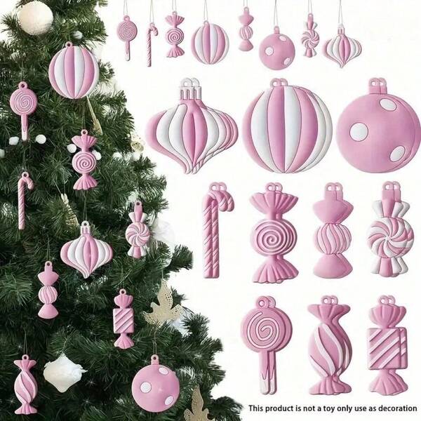 10 Stücke rosa Zuckerstangen Weihnachtsbaumschmuck - weiß und rosa gestreifte hölzerne Hängeornamente, perfekt für Feierlichkeiten, Weihnachtsdekorationen und festliche Heimdekoration, Weihnachtsbaumschmuck, Feiertags-Dekorationen, Boho-Stil, Holzmaterial, toll für Raumdekoration