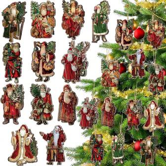 12 件复古圣诞老人挂饰，2D 平面木制复古圣诞老人圣诞树装饰，复古圣诞树装饰，圣诞派对挂饰，适合圣诞节（产品为 2D 平面，非 3D，介意者慎重购买）