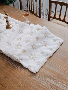 1 Peça Toalha de Mesa com Padrão de Floco de Neve de Natal, Bandeira de Decoração de Mesa de Jantar, Tapete de Mesa de Pelúcia Curta Estilo Fazenda com Flocos de Neve Dourados, Adequado para Decoração de Sala de Jantar, Sala de Estar, Quarto, Chá de Panela, Decoração de Ambiente de Feriado