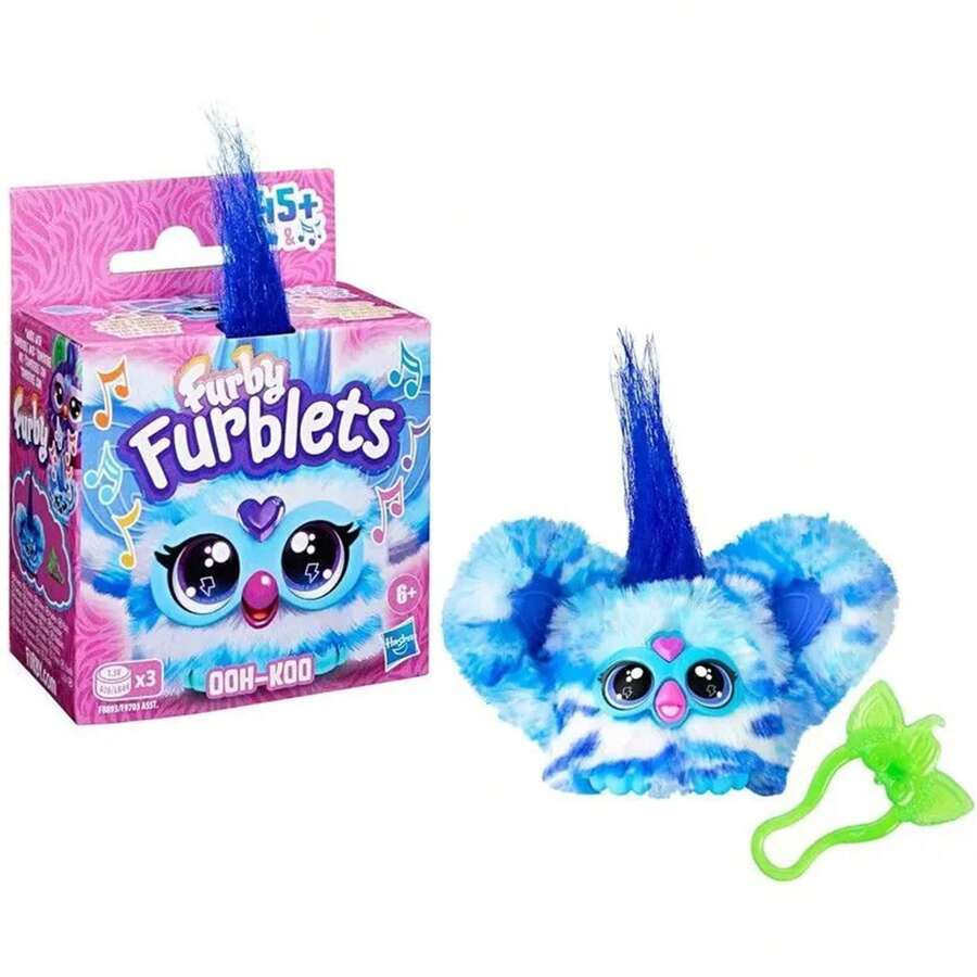 Hasbro Furby Furblets Ooh-Koo 迷你朋友，摇滚音乐，只会说 Furbish 语，男女通用电子毛绒玩具，互动宠物，蓝白配色，返校礼物，适合 6 岁及以上儿童