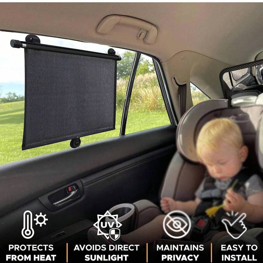 2pcs/1pc Retractable Car Sun Shade, Universal Polka Dot Design - 2 Packs: UV & Heat Blocking, Glare Reduction, Adjustable, A Must-Have For Holidays, Summer, Travel - Black - View 1