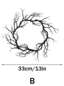 Halloween Wreath For Front Door, Halloween Black Garland Decorations, Artificial Black Twig Wreath With Glitter Bats, For Halloween Party, Porch, Front Door, Indoor, Outdoor, Farmhouse, Holiday Home Decor Halloween Decor Room Decor - Black - View 14