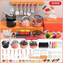 儿童厨房玩具套装，适合男孩和女孩，包含烹饪、翻炒、切菜等厨房用具，以及音乐仿真餐具。