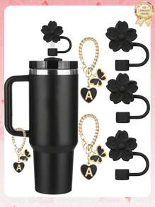 3 件/2 件适用于 30-40 盎司杯子的配件、粉色字母杯标记和硅胶芙蓉花吸管盖、硅胶防滑防刮保护套、可重复使用的 10 毫米大直径吸管吸管盖、适合现代简约玻璃杯的可爱字母装饰