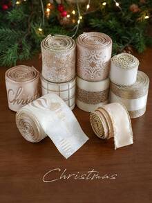 1Roll Christmas Wired Ribbon Champagne Themed Ribbon With Snowflake Merry Christmas Golden Glitter Xmas Ribbon 2.2yards For Christmas Tree Wreath Garland Decor Supplies Holiday Gift Wrapping Home Party Decorations Home Decor Christmas Decorations Room Decor Winter