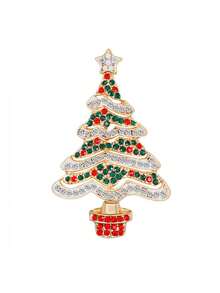 1pc Fashion Rhinestone Christmas Tree Brooch Suitable For Christmas Wear , Suitable For Daily Wear , Suitable For All Seasons, Halloween Party, Christmas Party Decoration, Suitable As Holiday, Birthday, Party, Christmas Gift - Multicolor - View 9
