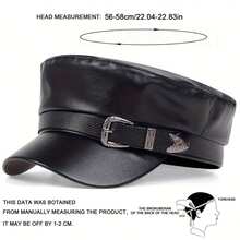 1Piece Men Metal Belt Buckle Pu Leather Flat Caps Outdoor Sunscreen Leisure Hat Spring Autumn Travel Tourism Beach Vacation - 彩色 - 查看 2