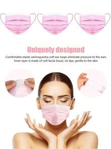 [10/50/100.200 Pieces Per Pack]Black And Pink Disposable Masks, Three-Layer Adult Masks, Elastic Ear-Loop Masks, Suitable For Home, Office, School, Outdoor And Other Occasions. One-Time Ear-Loop Design, Suitable For Home, Travel, Office, School, Work And Outdoor Use.