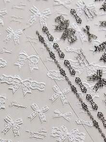 1片秋季新款白色/黑色/粉色蕾丝蝴蝶结美甲贴纸，可爱蝴蝶结美甲贴纸，白色粉色3D自粘复古精致蝴蝶结美甲设计用品，丝带蝴蝶结，女士DIY美甲装饰 - 彩色 - 查看 5