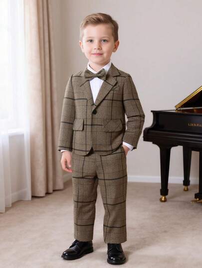 BOARNSEORL طقم بدلة للطفل الصبي 3 قطع: قميص بأكمام طويلة مع فراشة عنق، بلوفر، وبنطلون، عصري، مناسب للحفلات الخارجية والأعراس وعروض البيانو والحفلات الغنائية