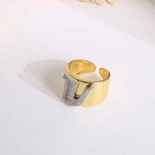 1 Pc New Arrival Two Tone Pave Initial Letter Ring Vintage Style Adjustable Open Metal Rings - Letter Type - View 12