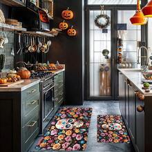 1pc Thickened 0.47 Inch/1.2cm Halloween Colorful Skull Pattern Kitchen Mat, Rose Background Non-Slip Polyester Floor Mat, Suitable For Bathroom, Bedroom, Game Room, Indoor And Outdoor Day Of The Dead Decoration Halloween Party - Multicolor - View 2