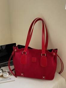 Lightweight, Business Leisure, 1 Piece Of PU Leather Suede Contrast Color Large-Capacity Casual Shoulder Bag, Commuter Tote Retro Versatile Women's Bag, Fashionable And Simple Cross-Body Underarm Bag, Suitable For Girls, College Students, Newcomers And White-Collar Workers, Very Suitable For Offices, Universities, Work, Business, Commuting, Outdoors, Travel, Outings