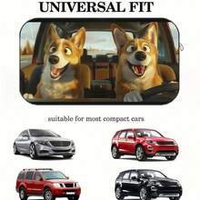 1pc Cute Corgi Driving Car Sun Visor, Interesting Car Accessory Design, Car Interior UV Protection Sunshade, Easy Installation, Suitable For Various Car Models, Provides Heat Insulation And Privacy Protection, Keeps Your Car Cool, Foldable For Easy Storage