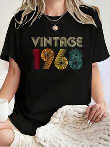 57th Birthday Gift 1968 Vintage Men Women 57 Years Old T-Shirt - 100% Cotton T Shirts For Women, Summer Tops Clothes - 黑色 - 查看 1