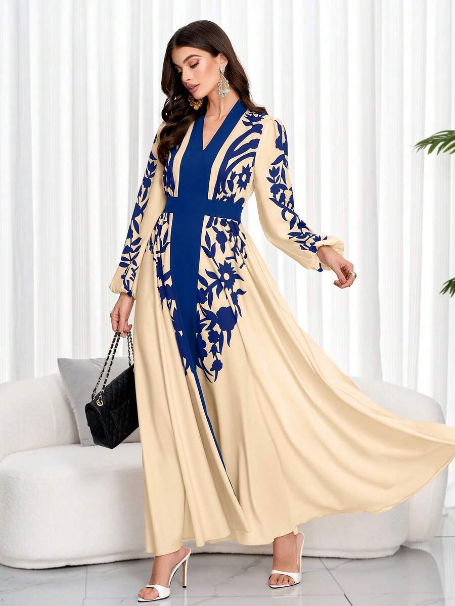 女士优雅碎花收腰连衣裙（随机印花）