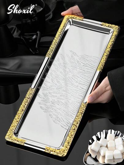 shoxil 1个双色麦穗图案收纳托盘，适合放置食物和杯子，可用作餐盘、浴室托盘、装饰托盘，适用于家庭、厨房/浴室收纳、餐厅、桌面装饰。