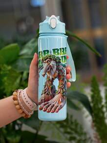 1 件 750ml/26oz 山海经主题纯色吸管运动水壶，4 种卡通图案可选，配有方便携带的提手带，防漏设计，轻巧耐用，图案炫酷，适合学校、办公室、日常使用、跑步、骑自行车、节日和生日礼物