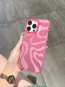 Pink Ripple Pattern Phone Case, Personalized Compatible With IPhone 16 Pro Max, 15/14 Plus, 13, 12, 11 Protective Cover - Pink Frame Silver Powder - View 4