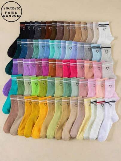 1/10/20/30/40 pares de estilos de otoño e invierno, patrones de amor de personas de caramelo de cuatro estaciones aleatorios, simples y versátiles, básicos, deportivos, versátiles, para niños y niñas, de campus, diarios, deportivos, simples y versátiles, suaves, amigables con la piel, cómodos, transpirables, a prueba de olores, para hombres y mujeres, calcetines tipo tripulación de pareja