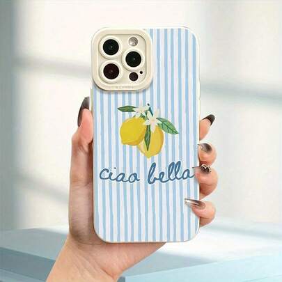 Phone Case With A Lemon Stripes Design Featuring UV Printing, Offering Complete 360-Degree Protection For Various For Iphone Models Including 11, 12, 13, 14, 15, 16, 17Pro Max, XR, X/XS, 7, 8 Plus, SE, And Mini.