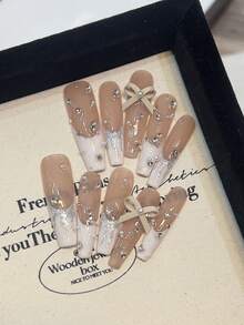 10 款彩虹色猫眼炫彩按压式指甲，短款日常佩戴，温柔可爱，可拆卸假指甲，适合送给女士和女孩的礼物 - 粉色 - 查看 2