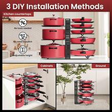 Heavy Duty Pots And Pans Organizer Under Cabinet: 8Tier Adjustable Pot And Pan Organizer Space Saving Pan Organizers Inside Cabinet 21" Kitchen Storage Pot Rack Organizer For Cast Iron Pangift - 16.5吋高 - 查看 5