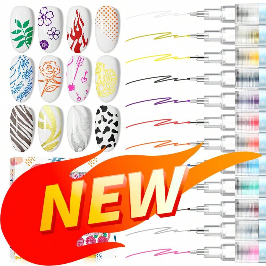 Penna per smalto 3D Saviland 12 colori: penna fineliner di alta qualità? Punta ultra sottile? Penne per nail art ad asciugatura rapida/a lunga durata/impermeabili per nail art, manicure, pittura e design unghie fai da te - Multicolore - Visualizzare 1