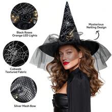 1pc Witch Hat Halloween With Light Foldable Halloween Costume Accessories For Party Cosplay - 黑色 - 查看 3