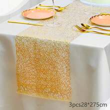 1pc Silver Metallic Mesh Table Runner 11"X108", Rectangular Tablecloth Decor Suitable For Wedding, Birthday, Bridal Shower, Reception, Party, Home, DIY Daily Decoration