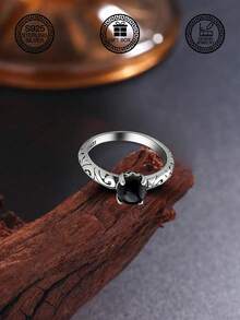 1 件 S925 纯银复古黑玛瑙珠戒指，几何图案情侣戒指，适合日常佩戴、婚礼誓言、情人节、母亲节、音乐节礼物，附赠礼盒 - 復古原子款 - 查看 7