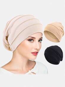 3 件装女士无檐便帽、化疗帽、睡眠帽、光头帽、穆斯林头巾帽，适合日常使用