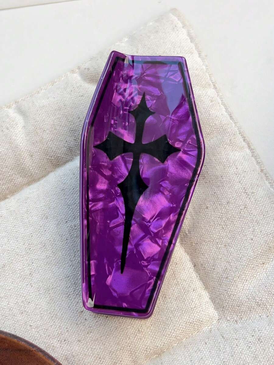 1个紫色和黑色哥特式巫师剑印花发爪夹 - 大号多爪夹，图案配饰，适用于服装和角色扮演发饰，秋季配饰，秋季发夹，冬季配饰，度假装扮，女士花朵发夹，夏季装扮