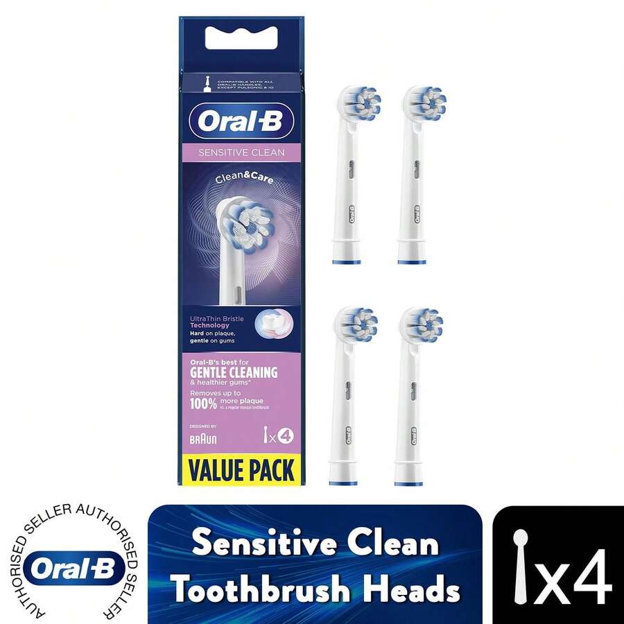 Sensi Clean Refill Heads 4 Pack Designed For Sensitive Teeth And Gums, Gentle Yet Effective Cleaning Compatible With All Oral-B Rechargeable Electric Toothbrushes - White - View 1
