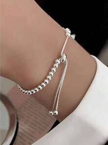 Pulsera de plata esterlina con cuentas redondas para mujer, con diseño ajustableíble, diseño sencillo y hecho a mano - Pulsera con cuentas de bolas - Ver 7