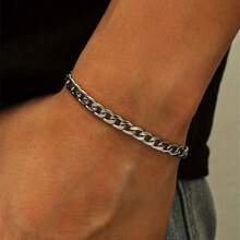 1 Piece Men's Simple Stainless Steel Silver Chain Bracelet Hip-Hop Punk Style Fashion  Party Gift - bạc - Xem 1