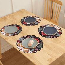 2 Pieces Christmas Theme Gingerbread Man Round Table Mats, Durable, Oil-Absorbing And Easy To Clean Dining Mats, Suitable For Winter Party And Gathering Meal Decoration