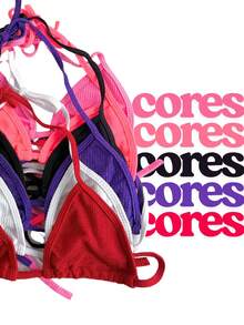 Ribbed Bikini Set, Triangle Top, Delta Wing Panties, Women's Summer, Without Pads, Beach - trắng - Xem 4