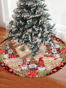 1 件/270 件圆形圣诞树裙，圣诞老人和精灵图案，红黑格子饰边，适用于圣诞树底部地板装饰、家庭、餐厅、厨房、客厅、圣诞装饰、节日气氛、家庭圣诞装扮，包括圣诞主题、温馨场景、节日饰品