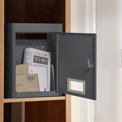 Through The Wall Drop Box, Heavy Duty Steel Through The Wall Mailbox With 2.8-7.9" 13" Combination Lock, 12.5x6.3x16.9" Mail Drop Box, Dark Gray