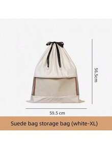 抽绳仿麂皮旅行鞋袋带提手收纳防尘罩带PVC透明窗口返校用品袋收纳袋冬季 - 米色 - 查看 6